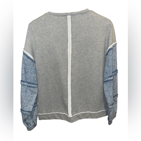 New In Terry Knit Denim Patchwork Sweatshirt, Size Medium, NWOT - Picture 2 of 3